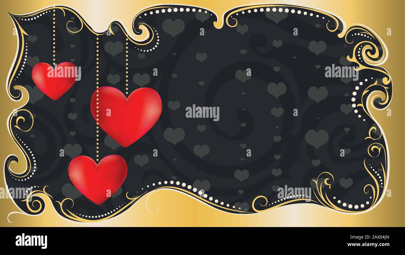 Grande cuore rosso con decorazioni floreali e disegno swirls. Illustrazione Vettoriale