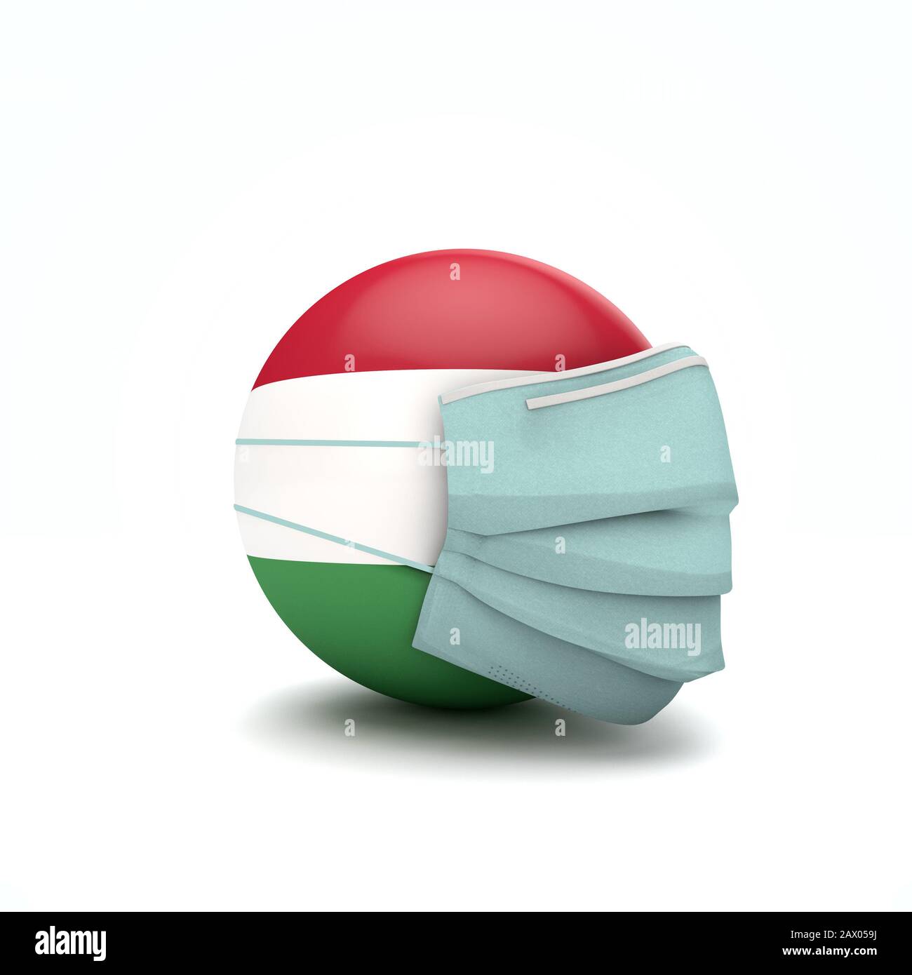 Bandiera ungherese con maschera facciale protettiva. Nuovo concetto di coronavirus. Rappresentazione 3D Foto Stock