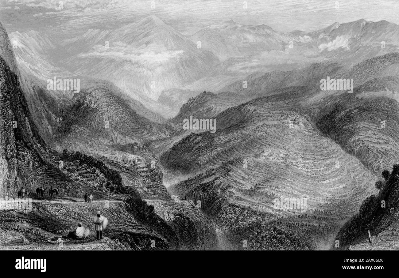 'Vista vicino a Jubera', 1838. Da "India - Scenario delle montagne Himalaya", da Lieut. George Francis White, del 31st Regt. [Fisher, Son &amp; Co., London &amp; Paris, 1838] Foto Stock