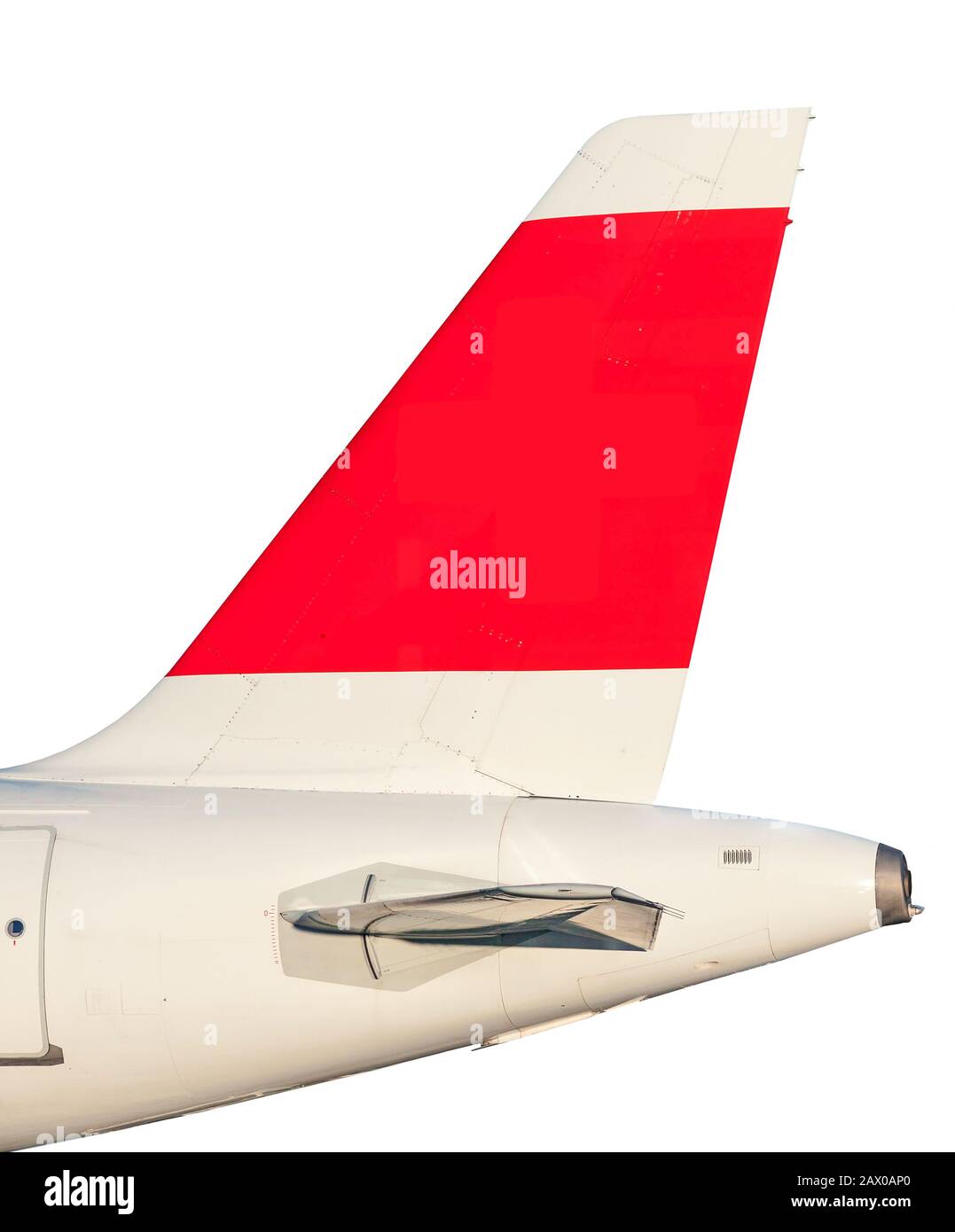Pinna di coda dell'aeroplano isolata su sfondo bianco Foto Stock
