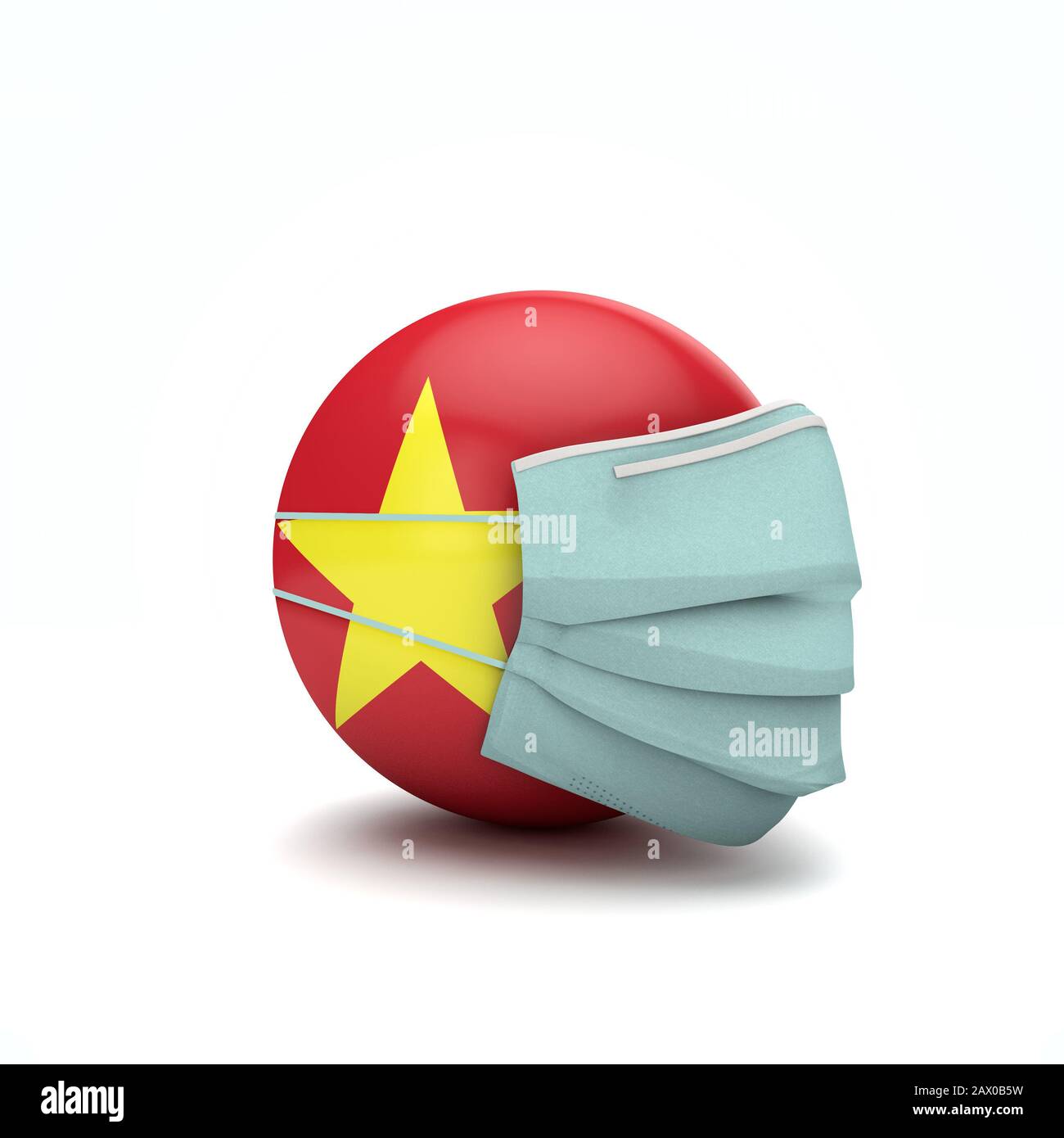 Bandiera del Vietnam con maschera facciale protettiva. Nuovo concetto di coronavirus. Rappresentazione 3D Foto Stock