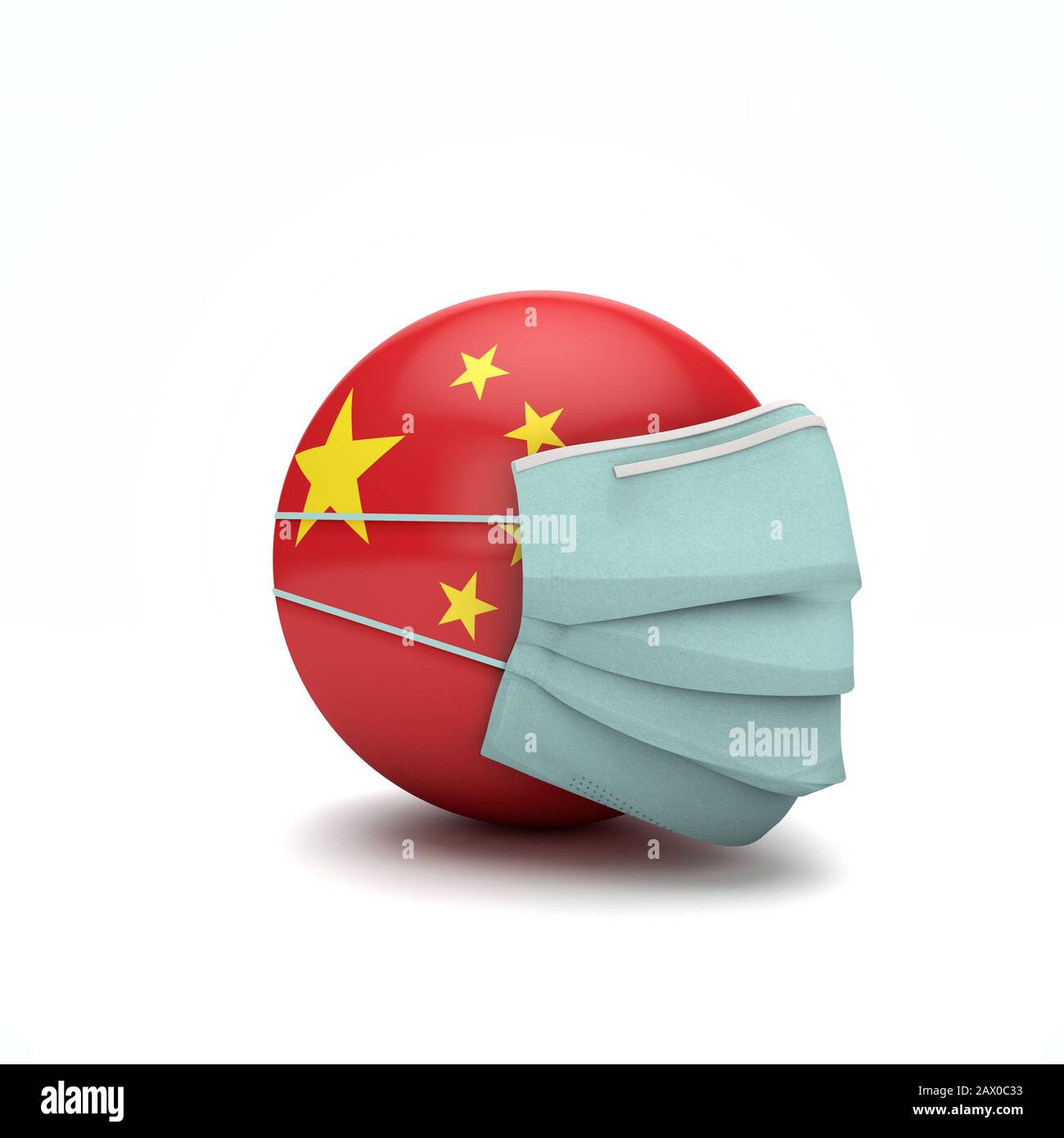 Bandiera cinese con maschera facciale protettiva. Nuovo concetto di coronavirus. Rappresentazione 3D Foto Stock