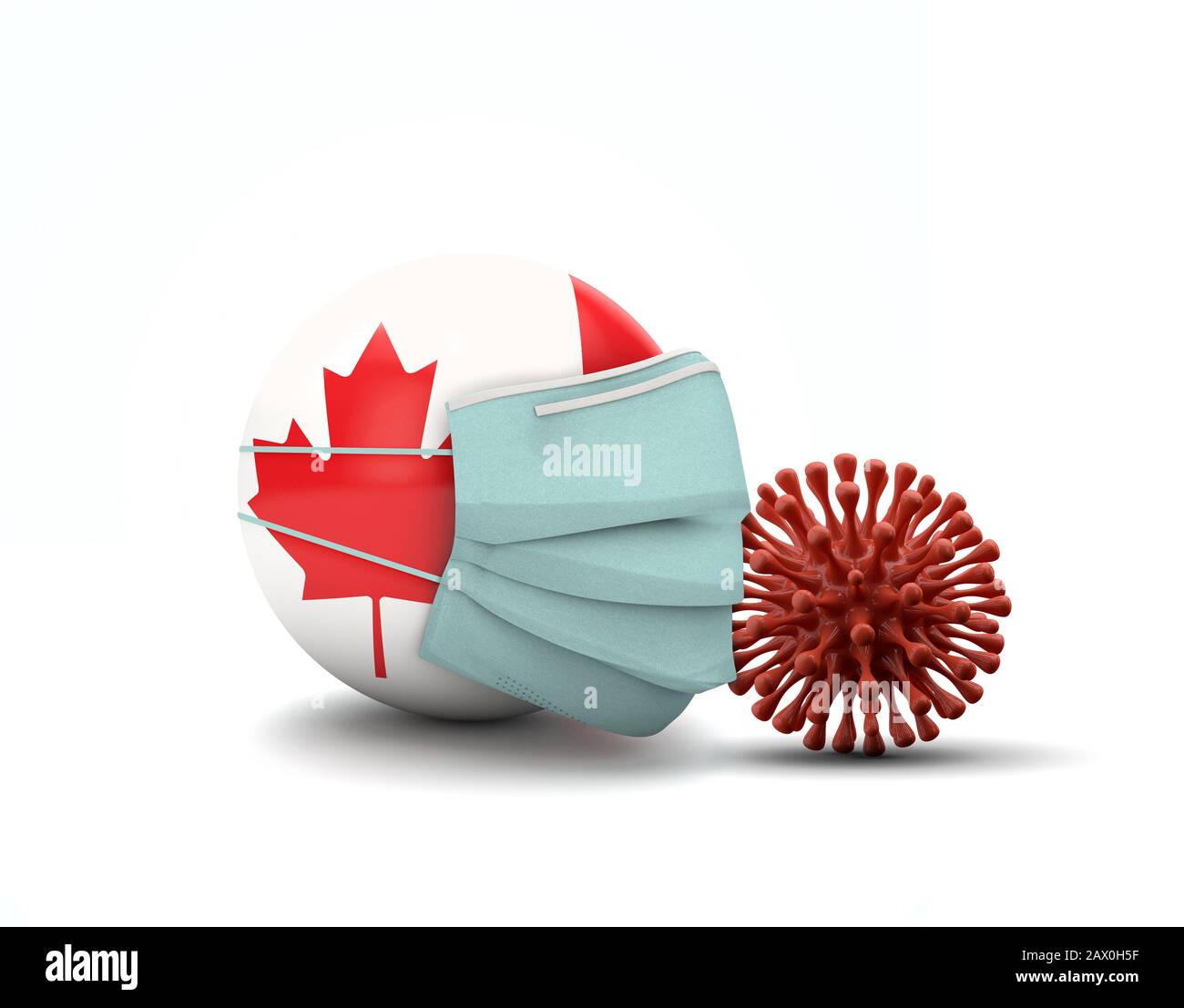 Bandiera del Canada con maschera facciale protettiva. Nuovo concetto di coronavirus. Rappresentazione 3D Foto Stock