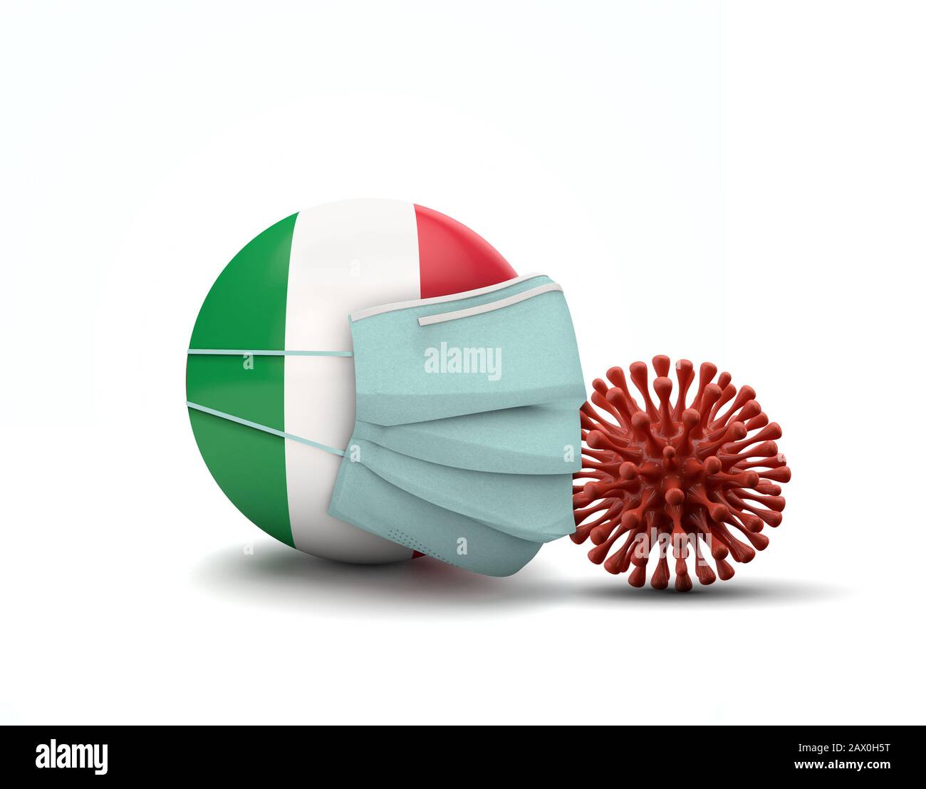 Bandiera Italia con maschera facciale protettiva. Nuovo concetto di coronavirus. Rappresentazione 3D Foto Stock