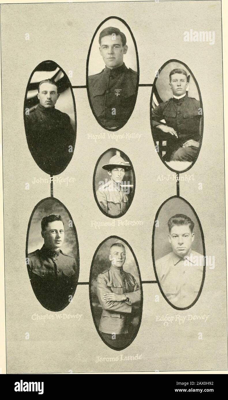 Marshall County nella guerra mondiale, 1917-1918 : una storia pittorica della partecipazione della comunità a tutte le attività belliche con un completo elenco di soldati e marinai in servizio . , Colon., Pvt. BAT.C, 5th F. A.; trasferito a Ft. Bliss, Tex.;Overseas ago., 1917; ucciso in azione, 1 marzo 1918, in attacco tedesco a St.Mihiel saliente, a nord di Toul; primo soldato della contea Marshall ucciso in azione;premiato postumo La Croce Ser-Vice. WEAVER, WILLIAM CHARLES. Mar-Shalltown, figlio Sig. E Sig.ra J. W. Weaver;23 anni; selettivo, 26 febbraio 1918, CampDodge; trasferito a Washington U. Foto Stock