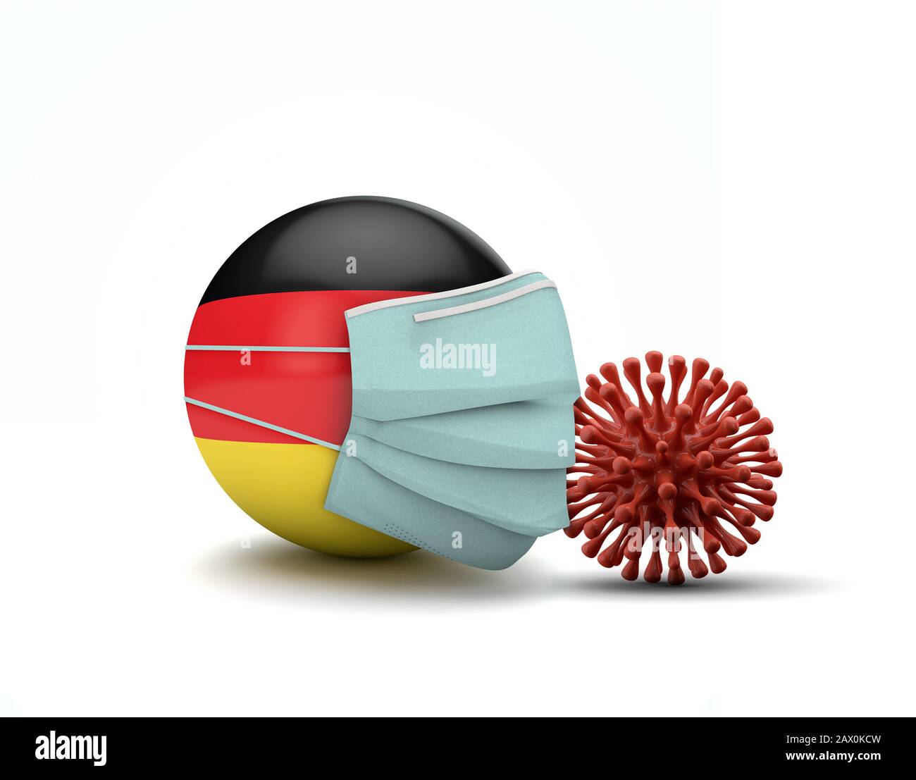 Bandiera tedesca con maschera facciale protettiva. Nuovo concetto di coronavirus. Rappresentazione 3D Foto Stock