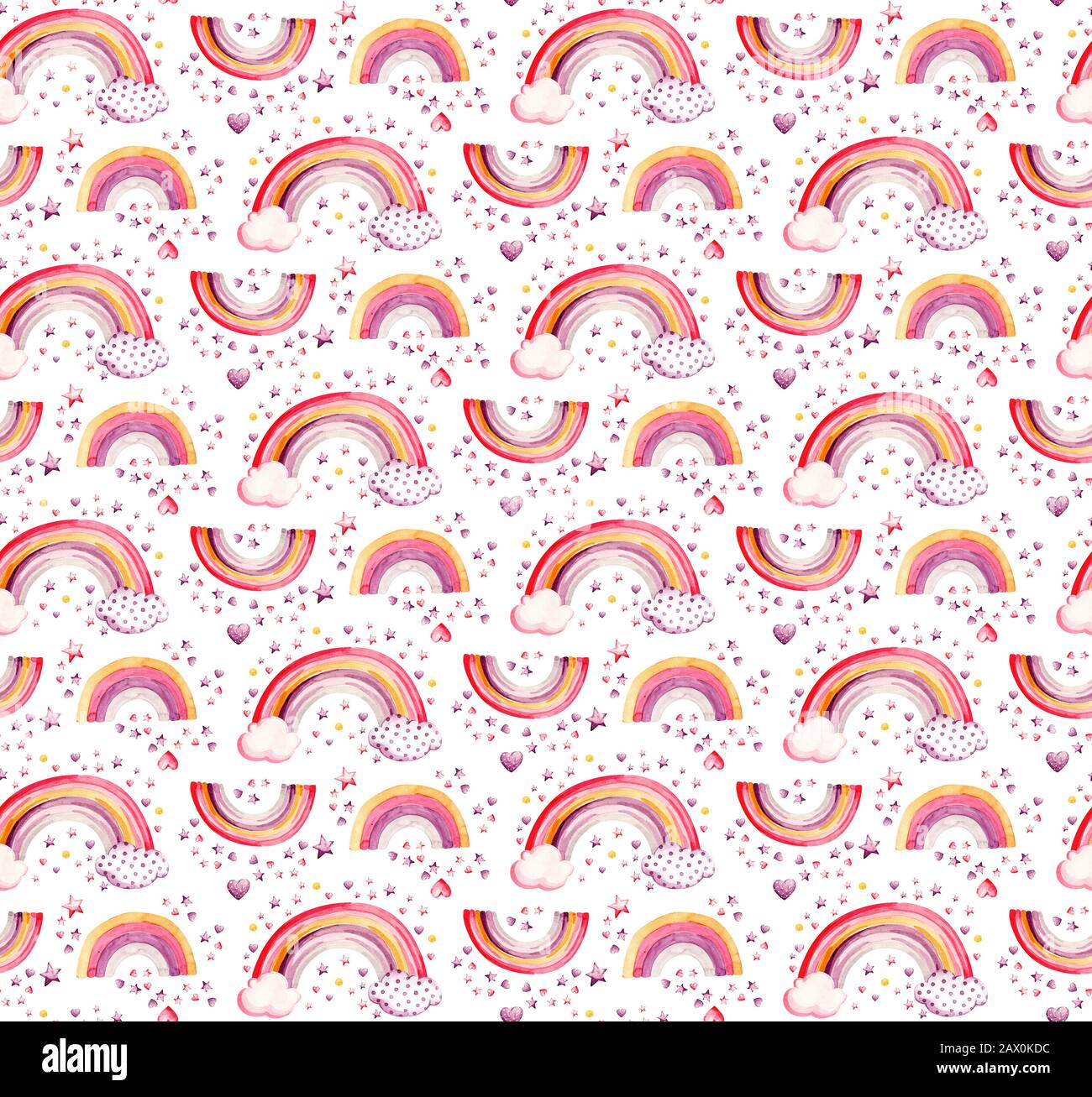 Fantasia Nursery watercolor arcobaleno senza cuciture motivo, grande design per qualsiasi scopo. Sfondo bianco. Pattern astratto. Sfondo dell'arte astratta. Seaml Foto Stock