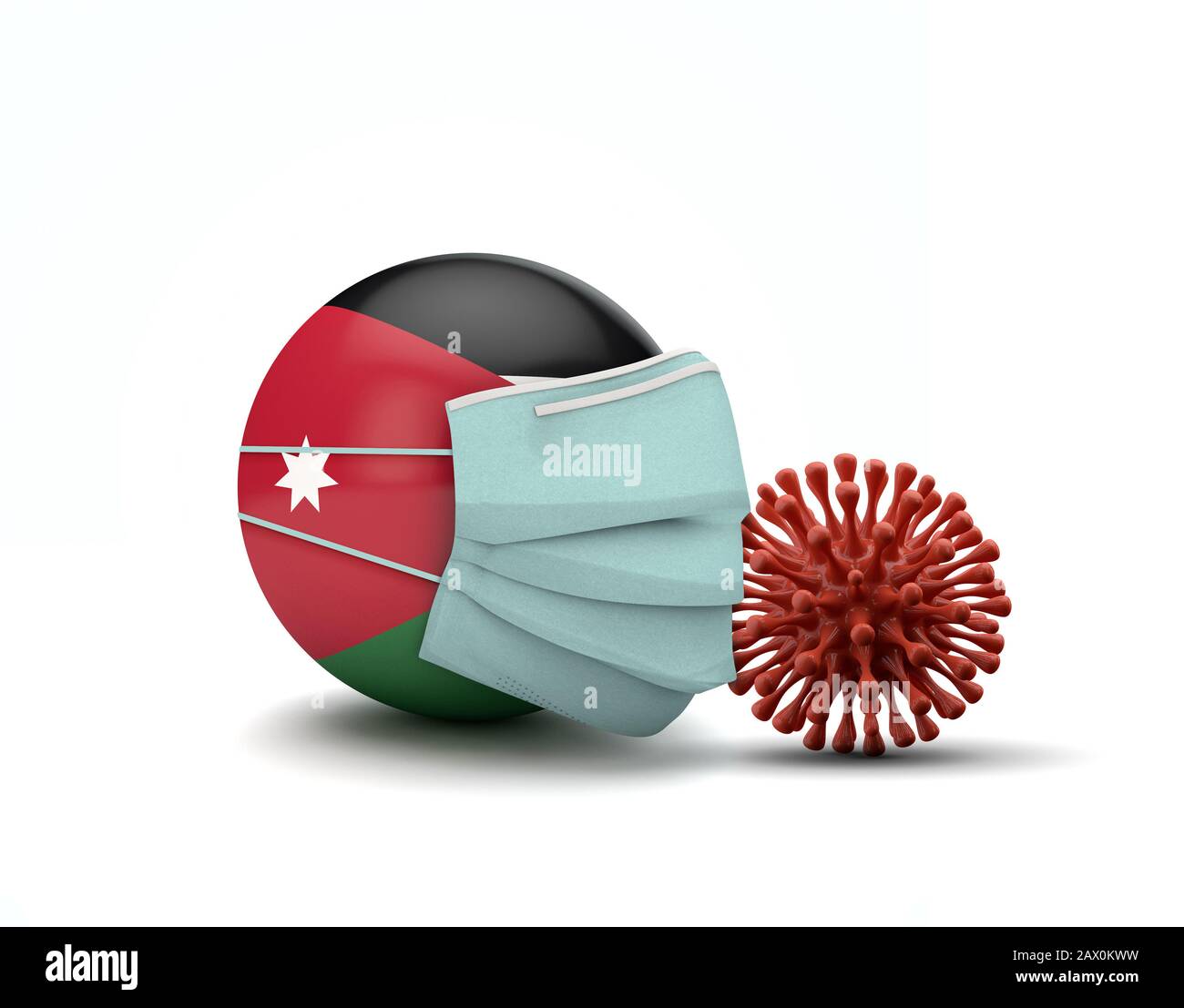 Bandiera Jordan con maschera facciale protettiva. Nuovo concetto di coronavirus. Rappresentazione 3D Foto Stock
