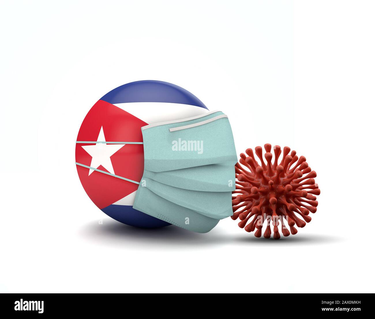 Bandiera cubana con maschera facciale protettiva. Nuovo concetto di coronavirus. Rappresentazione 3D Foto Stock