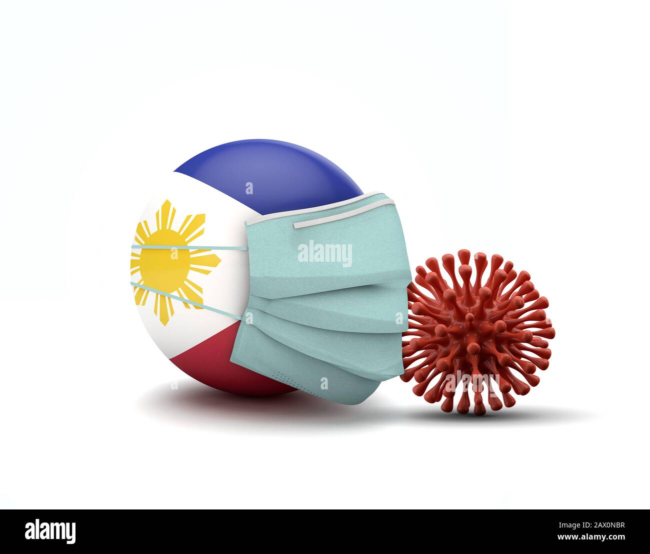 Bandiera Filippine con maschera facciale protettiva. Nuovo concetto di coronavirus. Rappresentazione 3D Foto Stock