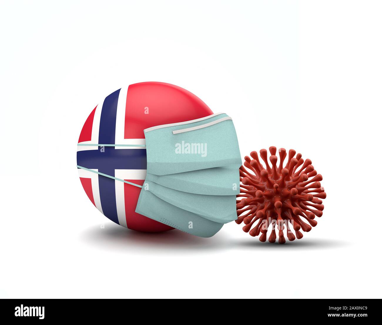 Bandiera norvegese con maschera facciale protettiva. Nuovo concetto di coronavirus. Rappresentazione 3D Foto Stock