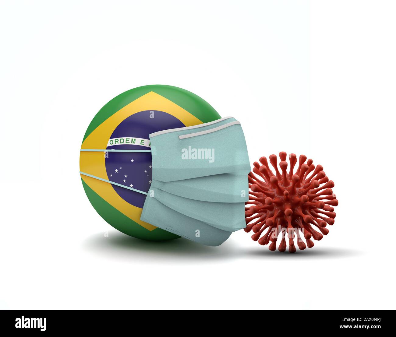 Bandiera Brasile con maschera facciale protettiva. Nuovo concetto di coronavirus. Rappresentazione 3D Foto Stock