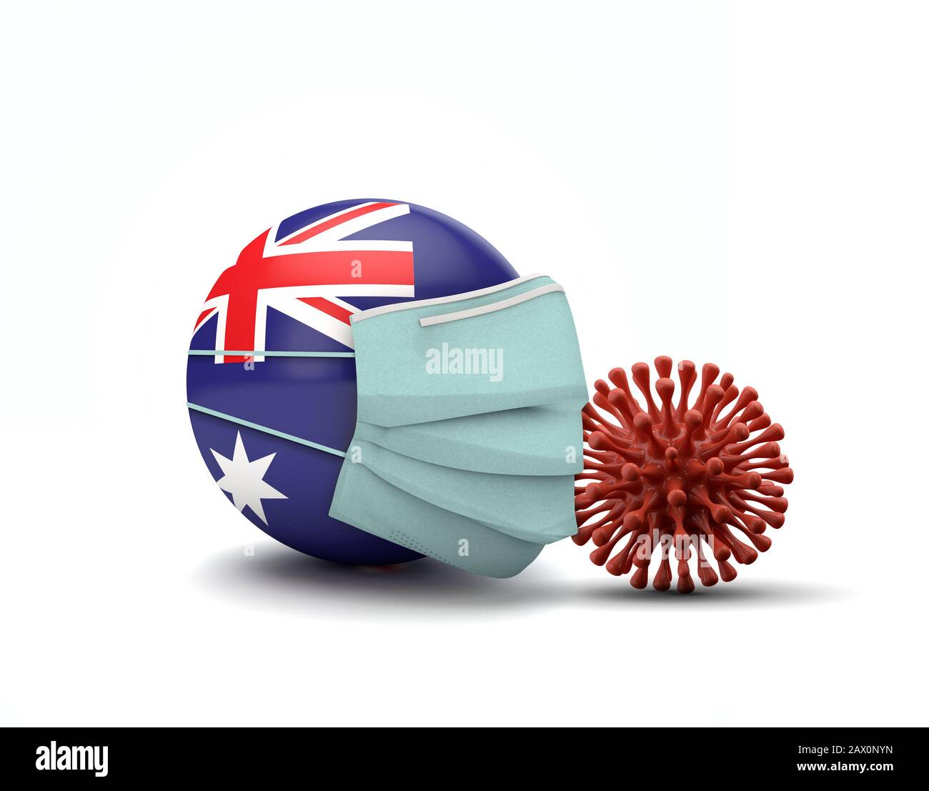 Bandiera Australia con maschera facciale protettiva. Nuovo concetto di coronavirus. Rappresentazione 3D Foto Stock