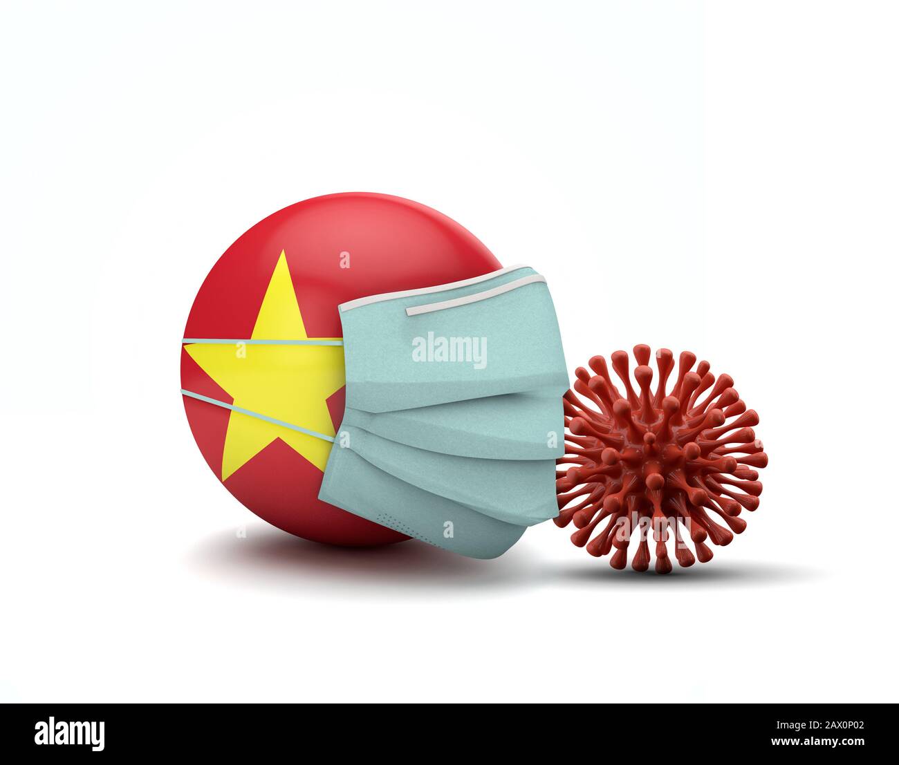 Bandiera del Vietnam con maschera facciale protettiva. Nuovo concetto di coronavirus. Rappresentazione 3D Foto Stock