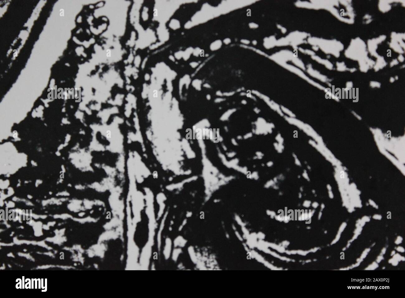 Fine anni '70 nero e bianco annata fotografia estrema di una donna addolorata Vergine Maria Foto Stock