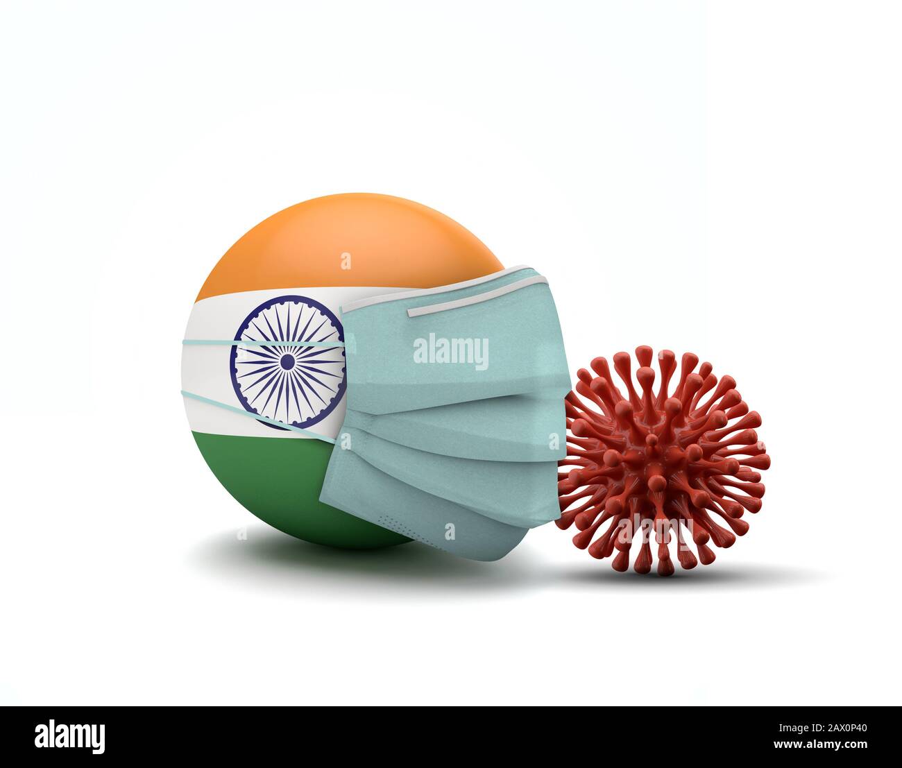 Bandiera dell'India con maschera facciale protettiva. Nuovo concetto di coronavirus. Rappresentazione 3D Foto Stock