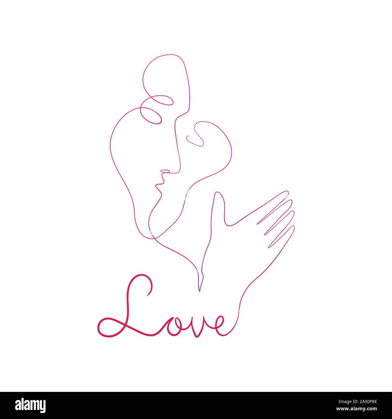 Illustrazione del vettore della linea di accoppiamento. Stampa d'amore. Icona persone minimaliste. Coppia logo. 2 facce. Uomo e donna. Vettore d'amore. Simbolo dell'amore. Coppia baciare Foto Stock