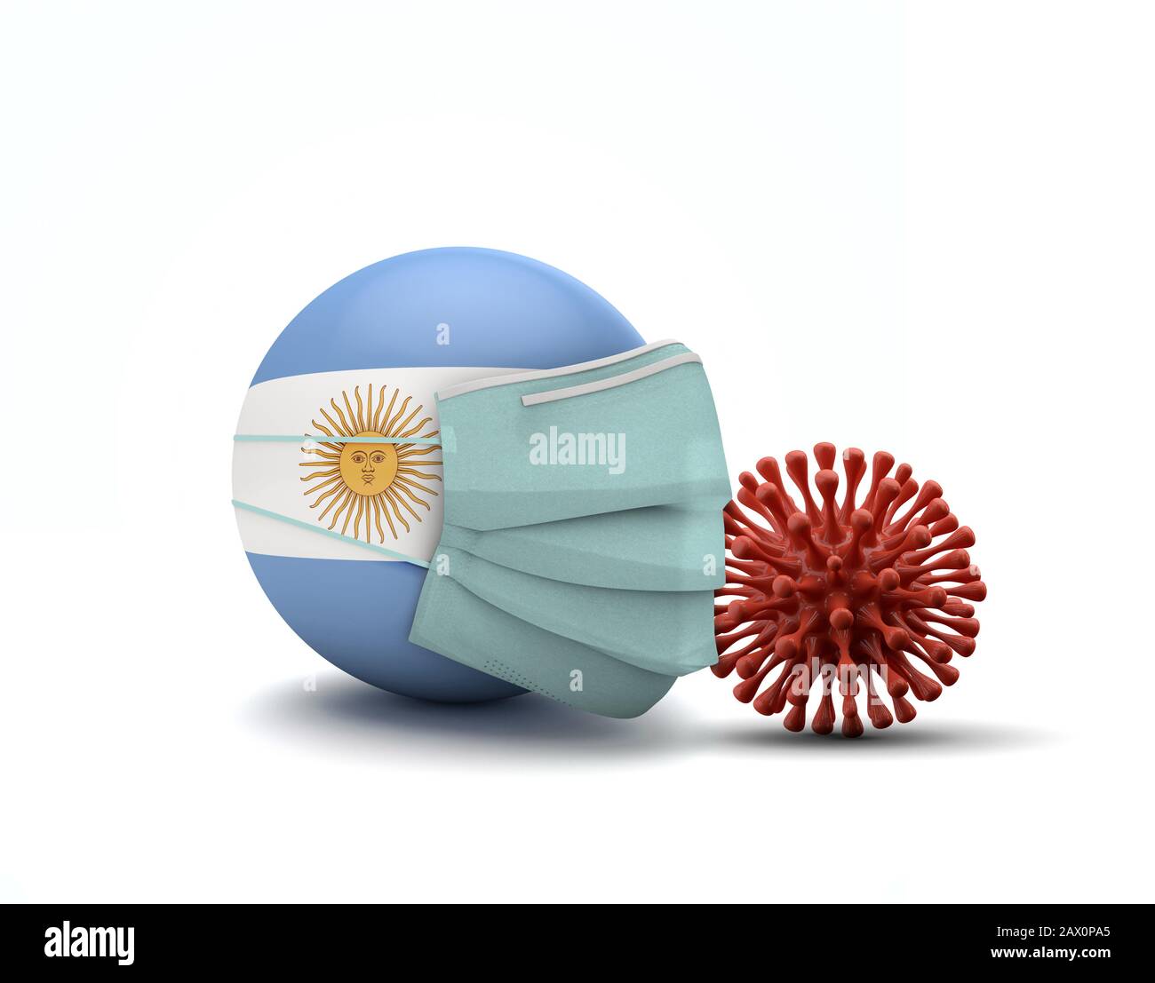 Bandiera Argentina con maschera facciale protettiva. Nuovo concetto di coronavirus. Rappresentazione 3D Foto Stock