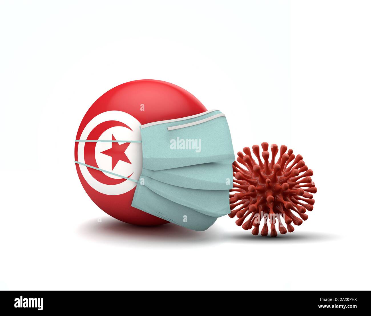 Bandiera tunisina con maschera facciale protettiva. Nuovo concetto di coronavirus. Rappresentazione 3D Foto Stock