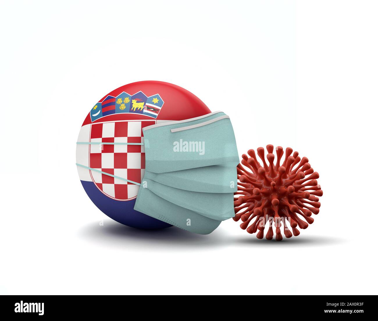 Bandiera della Croazia con maschera facciale protettiva. Nuovo concetto di coronavirus. Rappresentazione 3D Foto Stock