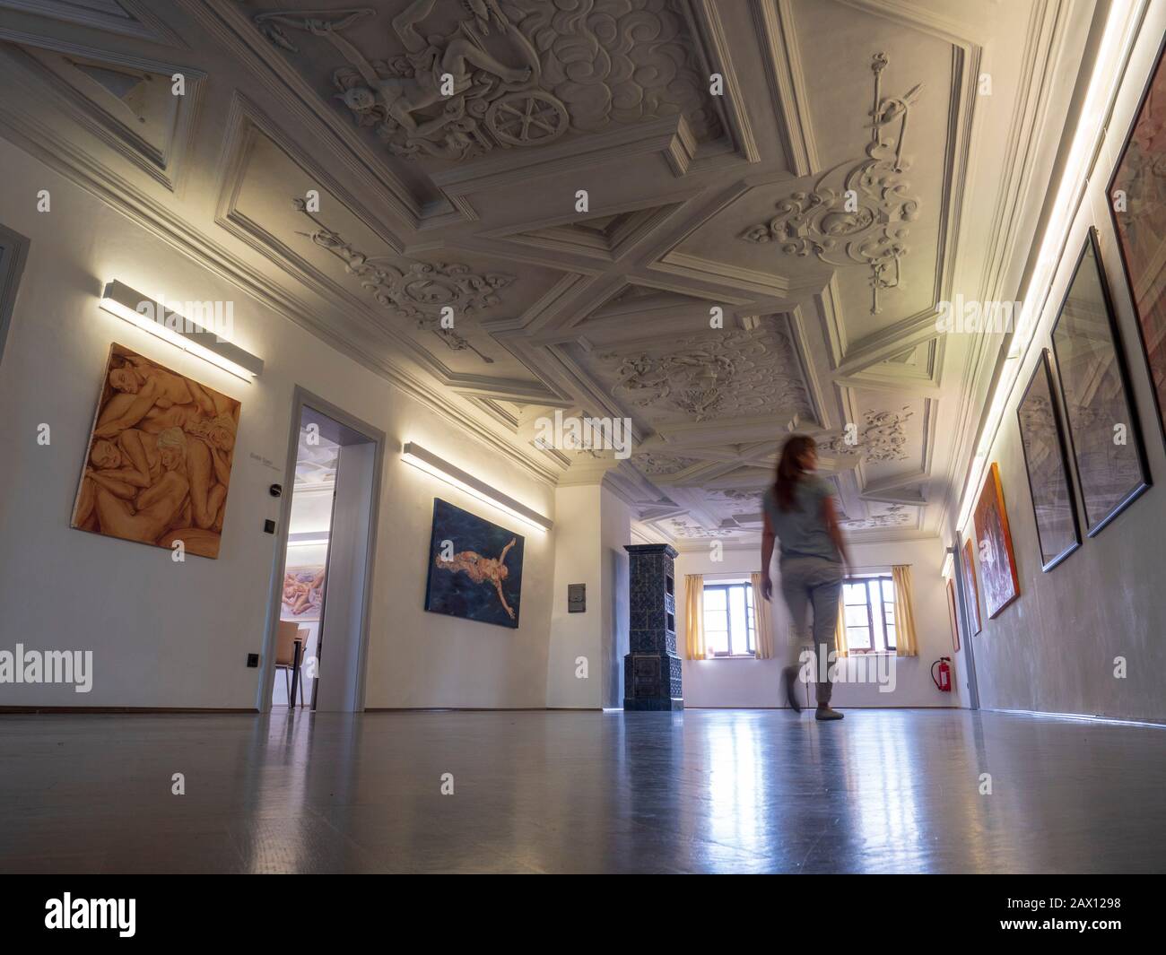 Hilpoltstein, Residenz Innen, Renaissance Stuckdecke, Franken, Bayern, Deutschland | Hilpoltstein, Residence, Soffitto In Gesso Rinascimentale, Franconia, Foto Stock