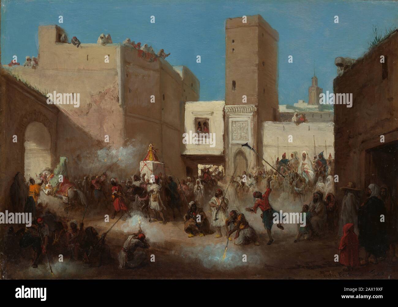 Cerimonia Nuziale. Una scena vivace a Fez. (Belgio, 1821-1879) Foto Stock