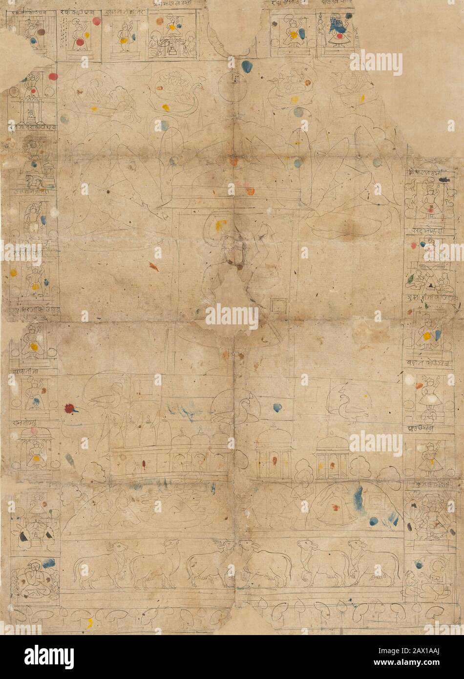 Diagramma di un Pichawai Raffigurante la Sharad Purnima (la Luna piena d'autunno), metà del 19th secolo. Foto Stock