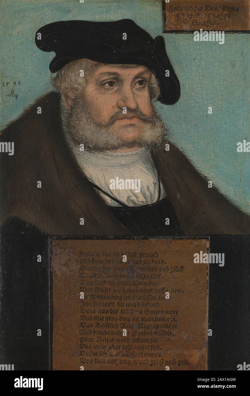 Friedrich III (1463-1525), il saggio, Elettore di Sassonia, 1533. I poemi loaudatori che accompagnano enfatizzano il passaggio della preminenza elettorale sassone. Foto Stock