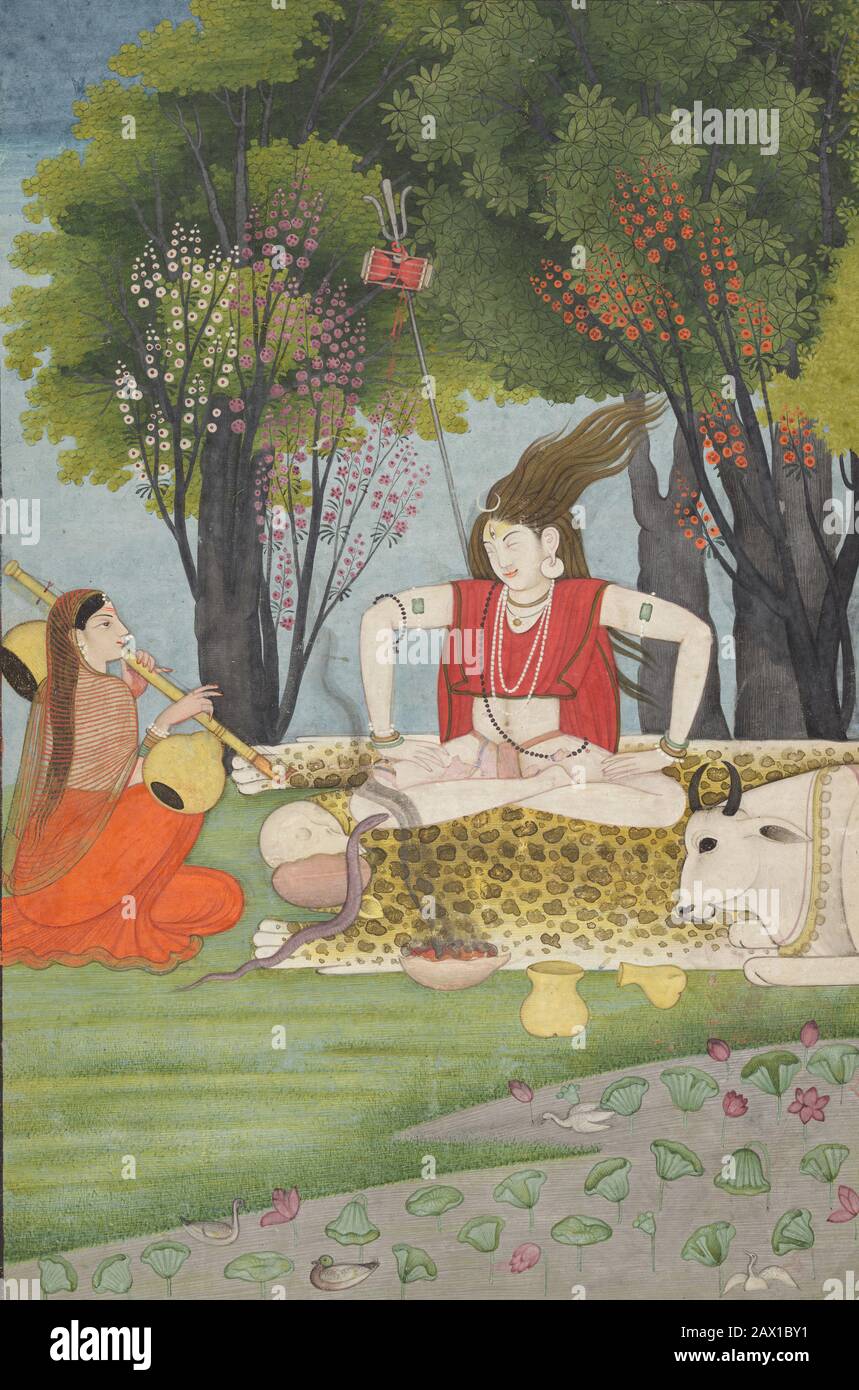 Shiva infuriò dall'interruzione della sua meditazione da parte di Parvati, all'inizio del 19th secolo. Foto Stock