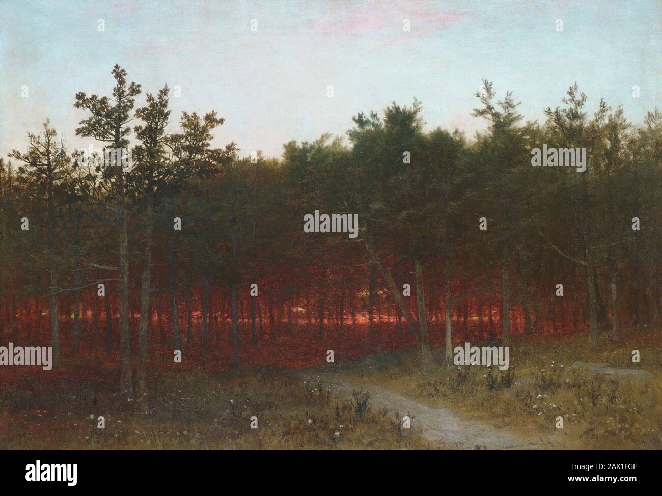 Crepuscolo nei Cedri a Darien, Connecticut, 1872. Foto Stock