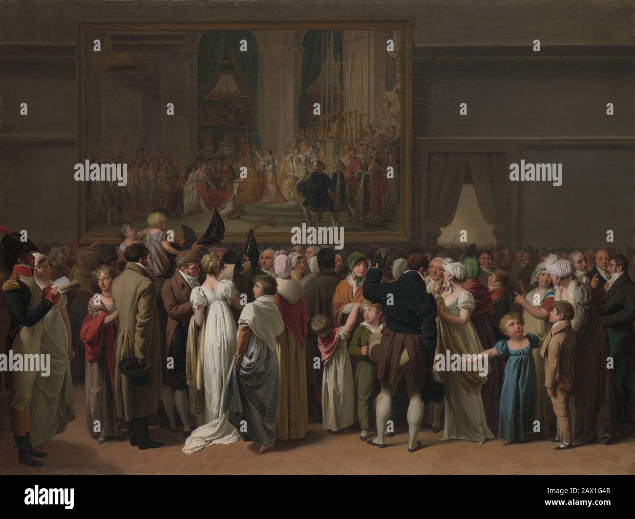 The Public Viewing David & x2019;s "Coronation" al Louvre, 1810. Opera d'arte di Napoleone che incorona l'imperatrice Josephine Foto Stock