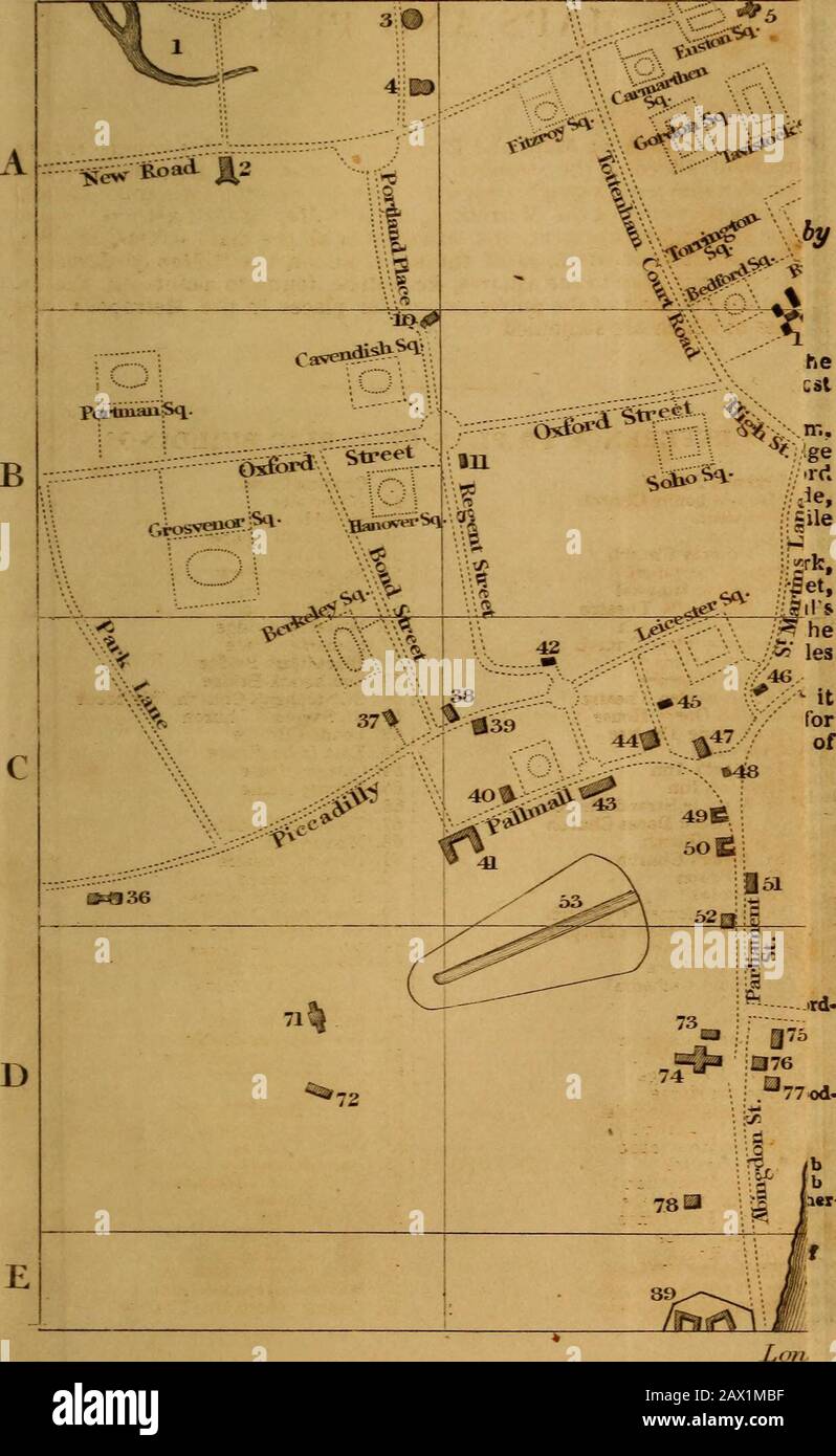 L'originale immagine di Londra . Sala Burlington Arcade I. Sala Egiziana ). British Institution [. St. Jamess Palace &Gt;. County Fire Office F.. Carlton Palace I. Opera House & gt;. Teatro HaymMket ;. Chiesa Di San Martins , Collegio Dei Pbysciani 48. 184. Charing Cross Admiralty Horse Guards Whitehall Chapel Treasury St. Jamess Park Society Of Arts Exeter Change Waterloo Bridge Somerset Place Blackfrieurs Bridge Souihwark Bridge St. Stephens Church, Wattirook St. Saviors Church London Bridge East India House Custom House Trinity House Mint Tower Of London Monument Royalty Theatre London Docks B Foto Stock