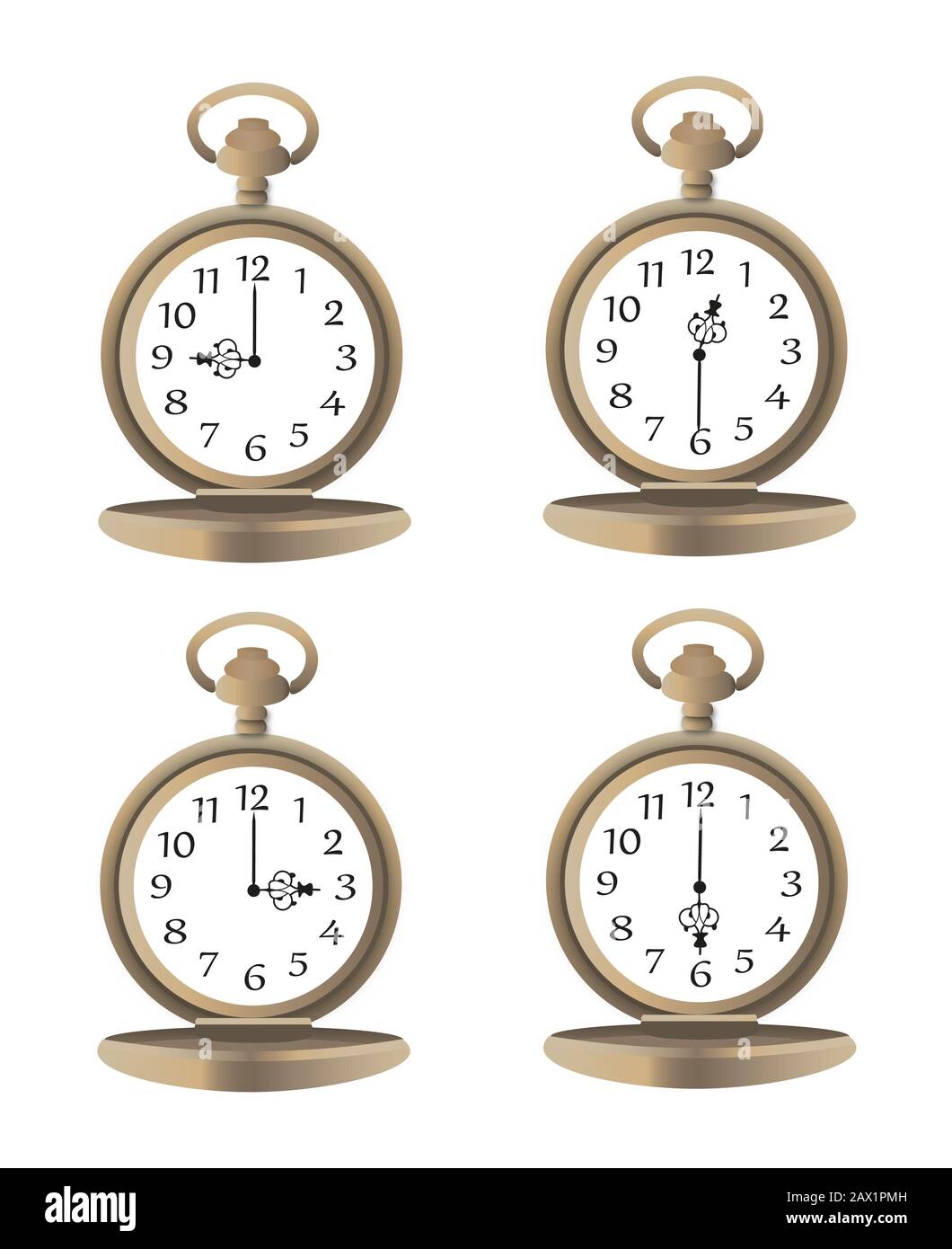 orologio da quattro tasche isolato su sfondo bianco Foto Stock