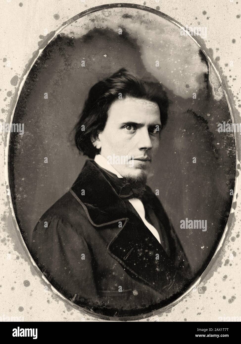 1850 ca , Washington , USA : il pittore americano Francis Bicknell Carpenter ( 1830 - 1900 ) . Foto daguerreotype di Mathew BRADY ( Washington , DC ). Il falegname era un artista che dipinse ritratti famosi di Abraham Lincoln e della sua famiglia . Divenne un amico di Lincoln e scrisse un libro chiamato 'Sei Mesi con Lincoln ' . - PITTORE - RITRATTO - ritratti - STORIA - ARTE - SCRITORE - SCRITTORE - BARBA - BARBA - collare - colletto - cravatta - cravatta - papillon - OTTOCENTO - 800 - '800 - MODA - moda - moda ---- Archivio GBB Foto Stock