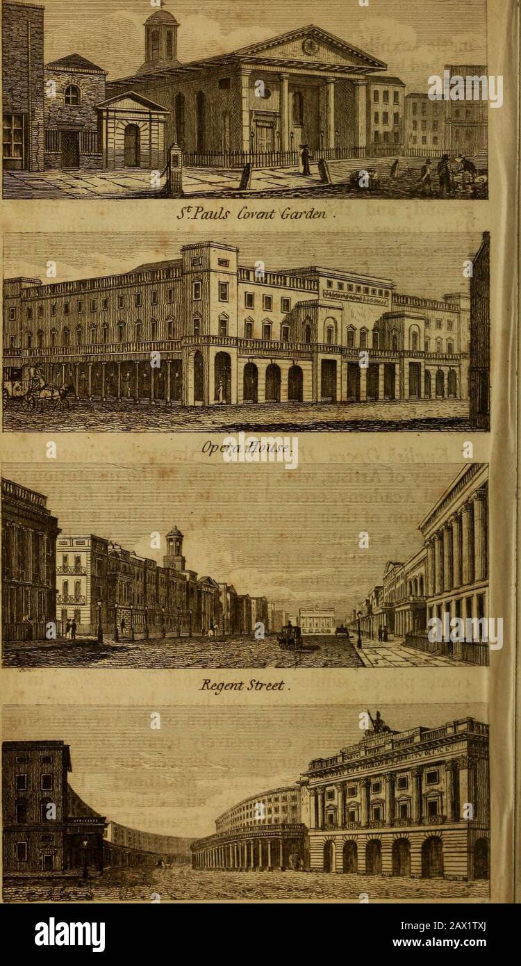L'originale immagine di Londra . o alcuni dei più illustri elettori della vita alla moda. La galleria ha una profondità di 42 metri, sessantadue di larghezza, contiene diciassette panche, e contiene otto hun-^dred persone. Le lobby hanno una ventina di spazi. La grande sala da concerto è di novantacinque feetlong, quarantasei ampi, trentacinque alti, ed è inserita nel primo stile di eleganza. L'Opera di solito apre per la stagione di gennaio, e prosegue le sue rappresentazioni, il Martedì e Sa-turday di ogni settimana, fino ad agosto. Le attrazioni di questa casa, in un punto di vista musicale, hanno Foto Stock