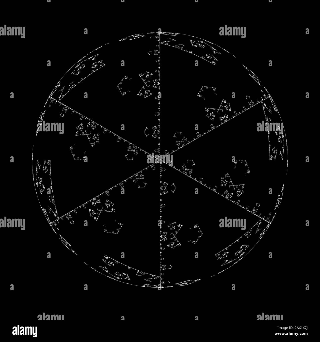 Effetto frattale circolare, mappa di intensità astratta generata dal computer, rendering 3D, isolato su nero Foto Stock