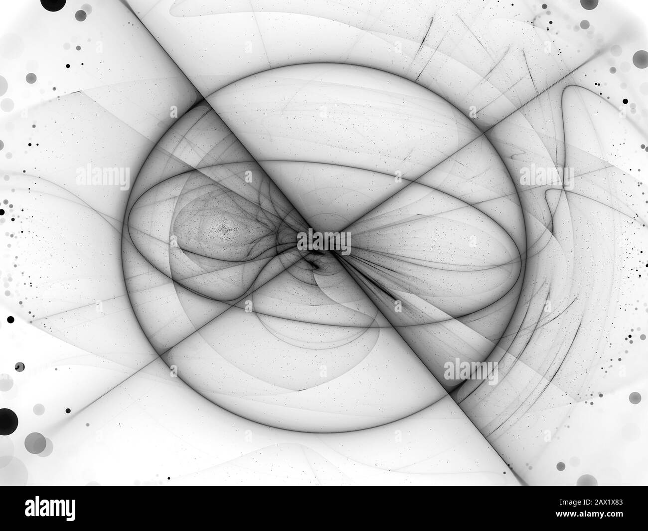 Esplosione di energia scura con campo di forza sferico con raggi perpendicolari effetto bianco e nero, mappa di intensità astratta generata dal computer, rendering 3D Foto Stock