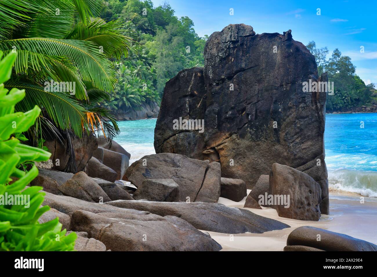 Rocce Di Granito - Anse Intensance, Mahe Island, Seychelles. Foto Stock
