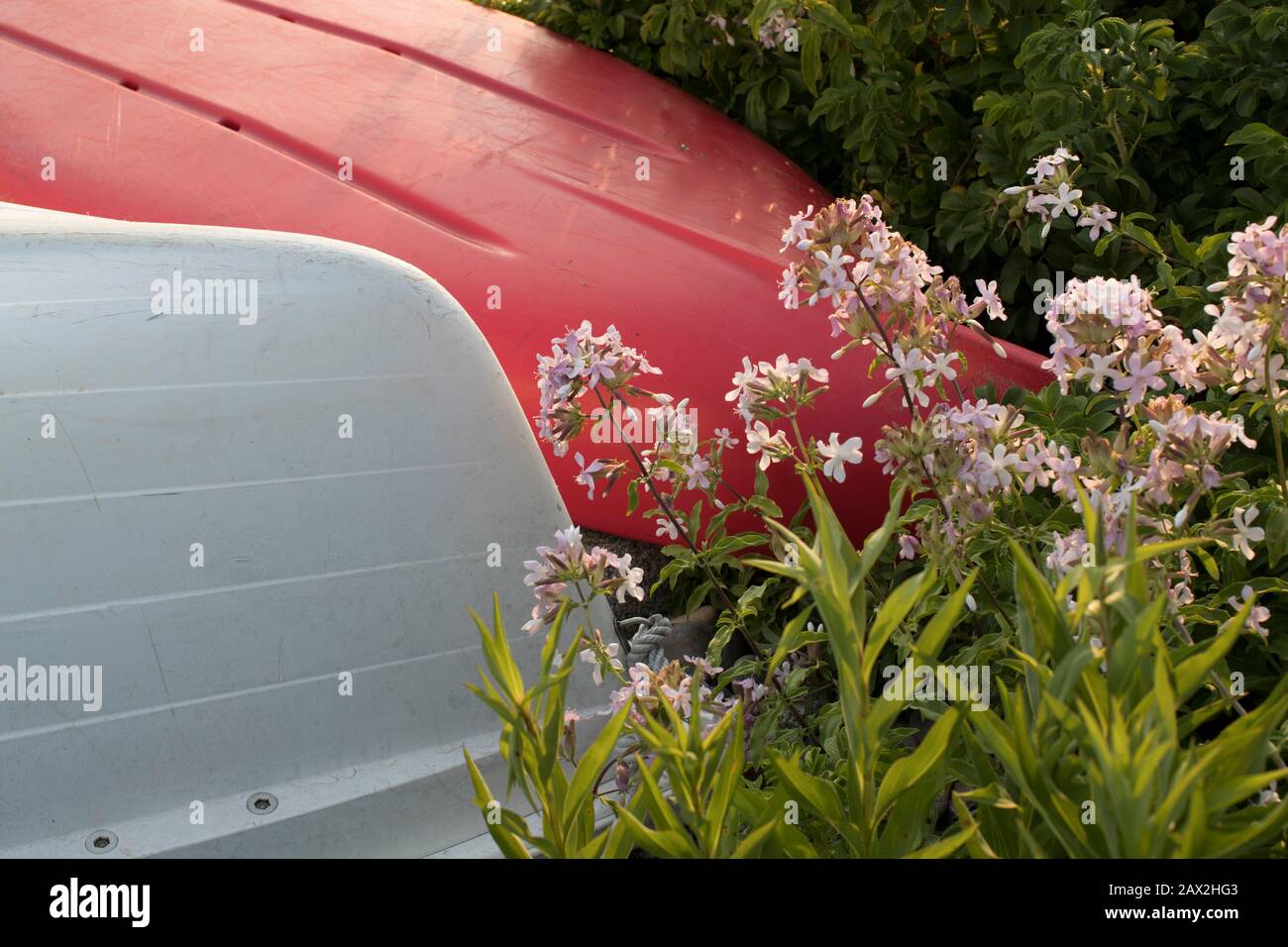 Tutti i tipi di barche si trovano sulla costa del New England. Questo è Rye nel New Hampshire. Molte piccole barche e grandi punteggiano il paesaggio di pesca. Foto Stock