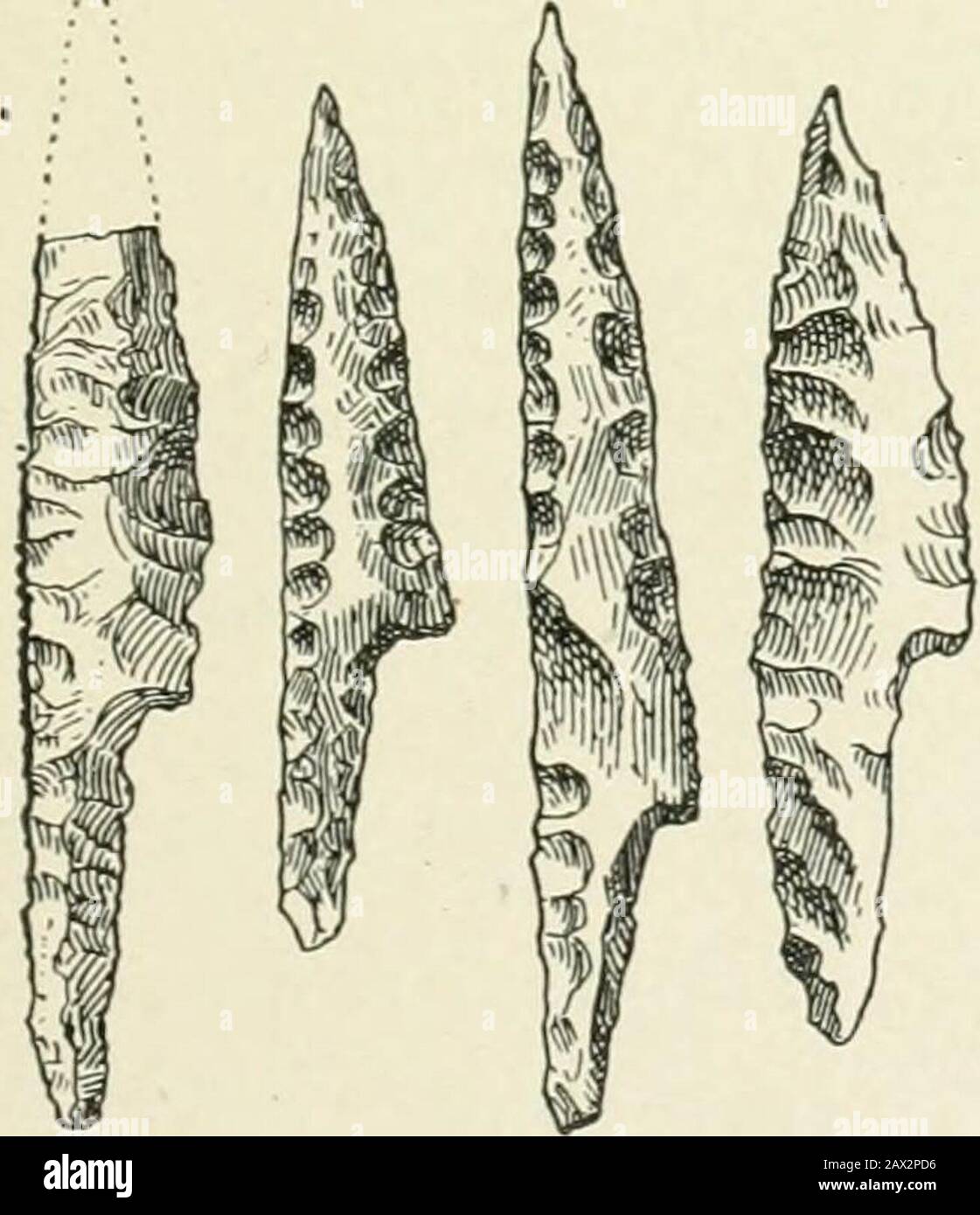 Un'introduzione allo studio dell'arte preistorica . Fig. 6.-Musterian appuntito attrezzo dalla grotta di le Moustier.. Fig. 7.-attrezzi Solutriani.{Pointes a cran.) Foto Stock