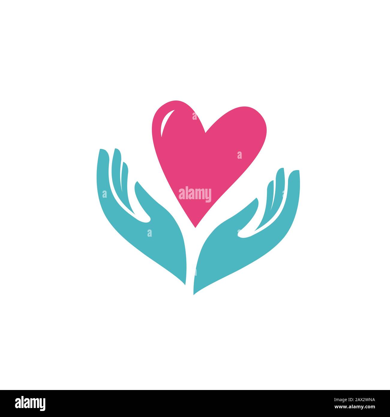 Simbolo del cuore nelle mani. Salute, logo di beneficenza o vettore di icone Illustrazione Vettoriale