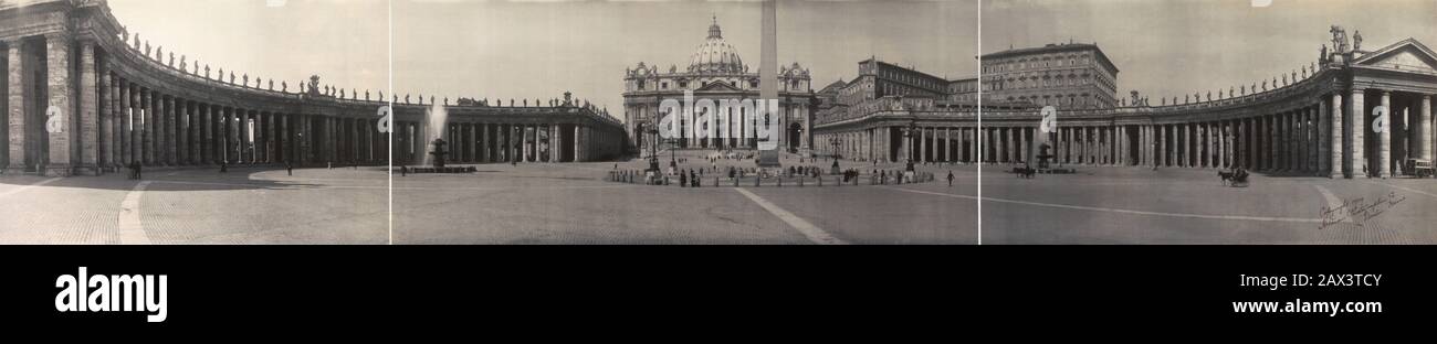 1909 , ROMA , ITALIA : veduta panoramica di Piazza SAN PIETRO con Colonnato di Bernini . Foto Di Moffett Studio , Chicago , USA - ITALIA - FOTO STORICHE - GEOGRAFIA - GEOGRAFIA - ARCHITETTURA - ARCHITETTURA - ROMA - CHIESA - CHIESA - BASILICA - CHIESA - SAN PIETRO - RELIGIONE CATTOLICA - PIAZZA - CITTÀ DEL VATICANO - PANORAMICA - PANORAMA ---- Archivio GBB Foto Stock