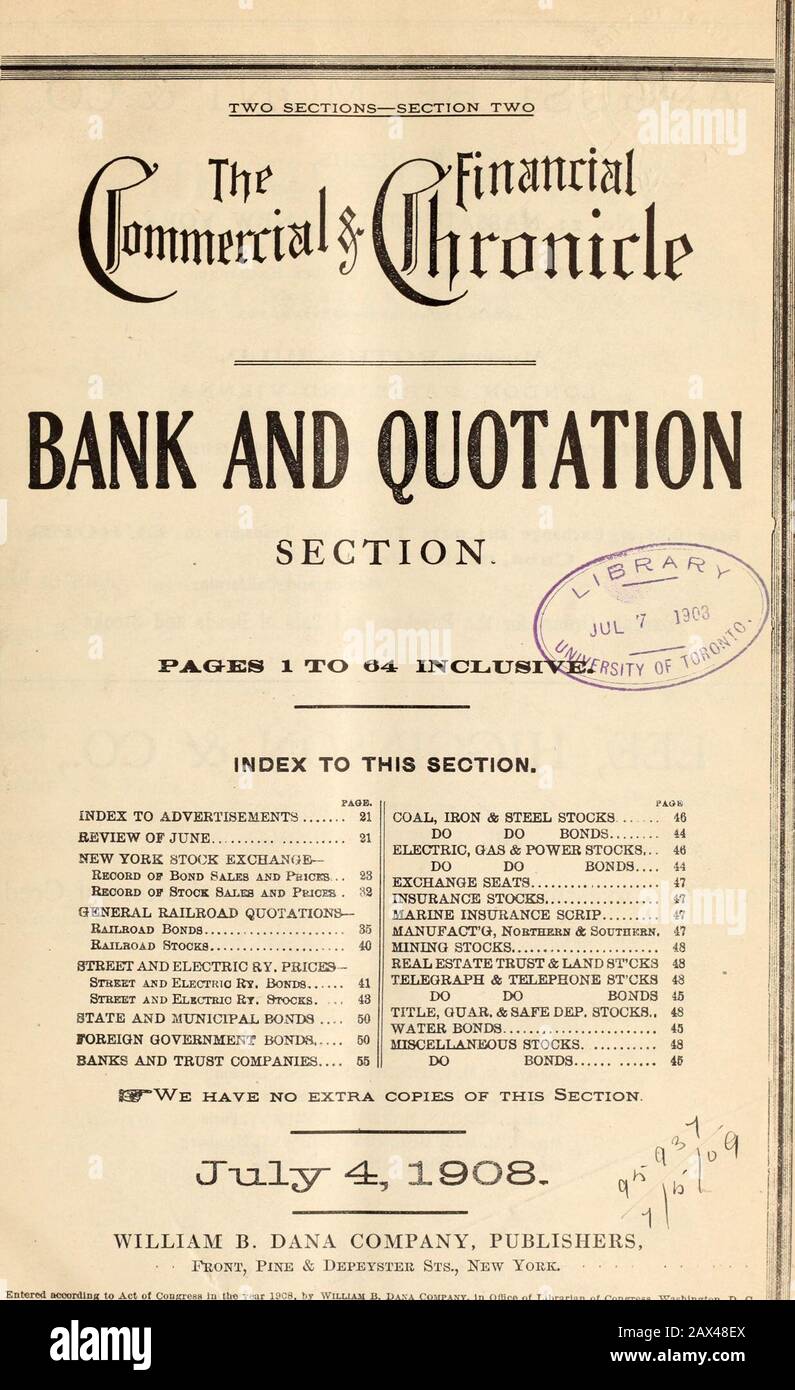 La cronaca commerciale e finanziaria . PAGTKS DA 1 A 64 INDICE IIVCJLTJSI DI QUESTA SEZIONE. PAGINA. Indice ALLA PUBBLICITÀ 21 RECENSIONE DEL 21 GIUGNO NEW YORK BORSA-Record di Bond Saxes e Pbicks .. 23Record delle vendite e dei prezzi delle scorte . 32 CITAZIONI FERROVIARIE GENERALI: Railroad Bonds 35 Railroad immagazzina 40 STREET E ELECTRIC ETY. Prezzi-Street ed Electric Ry. Obbligazioni. ...Street E Elkctric Rt. Scorte. OBBLIGAZIONI STATALI E COMUNALI .. TITOLI DI STATO ESTERI... BANCHE E SOCIETÀ FIDUCIARIE. 4143 50 50 55 PAGFC CARBONE, FERRO E ACCIAIO STOCK ...... 46 DO OBBLIGAZIONI 44 RISERVE ELETTRICHE, DI GAS E DI ENERGIA... 46 DO Foto Stock
