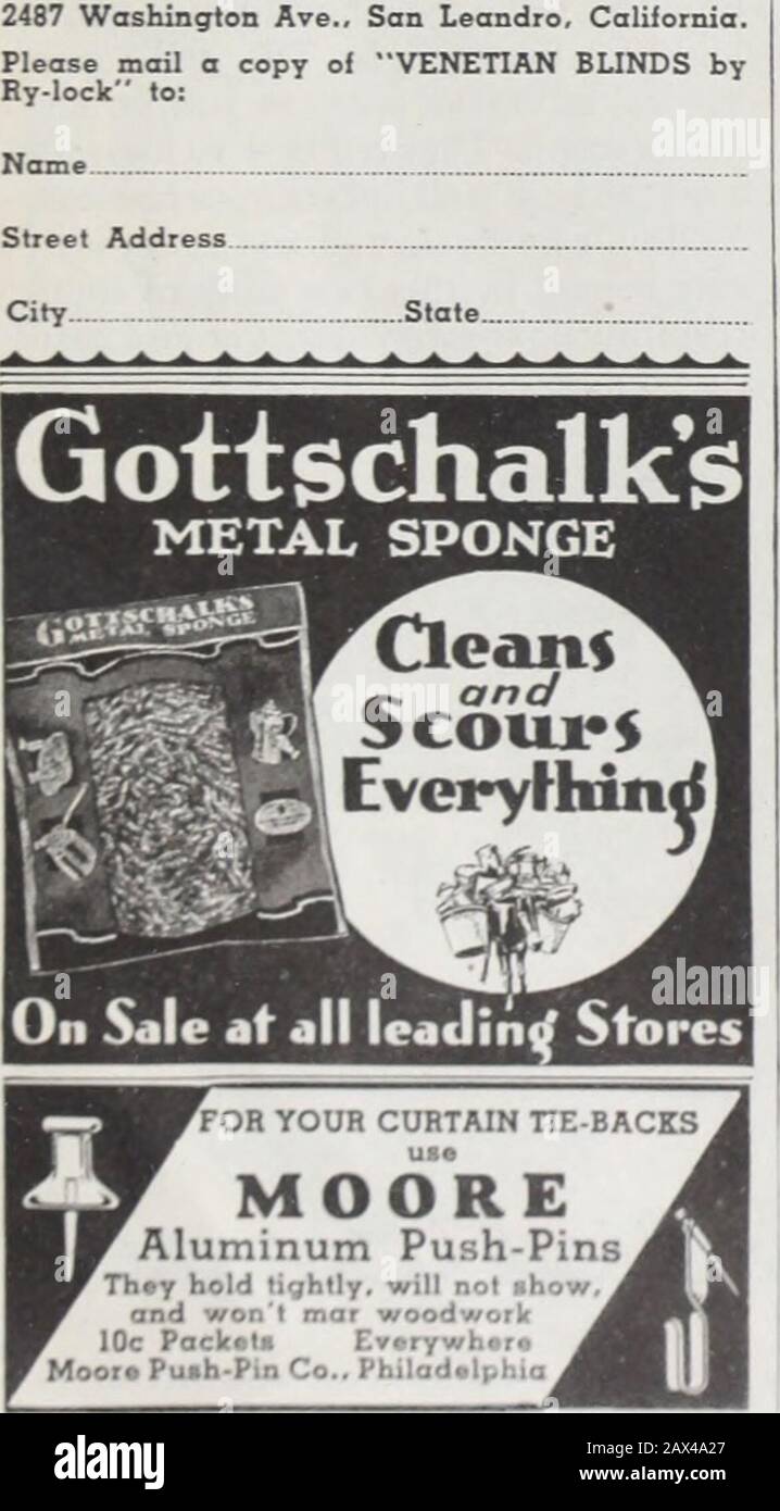 Tramonto . Prenda le TENDE di DOWNyour FORTHELASTTIME Quando fate la vostra pulizia della casa di primavera di quest'anno, prenda le vostre tende per thelast tempo. Sostituirli con Le Tende veneziane modernRy-lock. Eliminare l'ex-pense di riciclaggio e frequente sostituzione di tende di vetro.Le Tende veneziane Ry-lock rappresentano morethan un semplice trattamento finestra . . ilfascio luminoso senza abbagliamento e ventilazionesenza sformo. Sono completamente descritti e illustrati nel nostro nuovo libro VENE-TIAN TENDE di Ry-lock. Vi alleghiamo una copia se compilate con attenzione il coupon in corso di formazione e lo invierete oggi. COM RY-LOCK Foto Stock