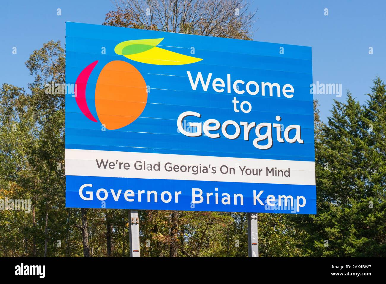 Rising Fawn, Georgia - 8 ottobre 2019: Cartello di benvenuto in Georgia lungo l'Interstate Highway 59. Foto Stock