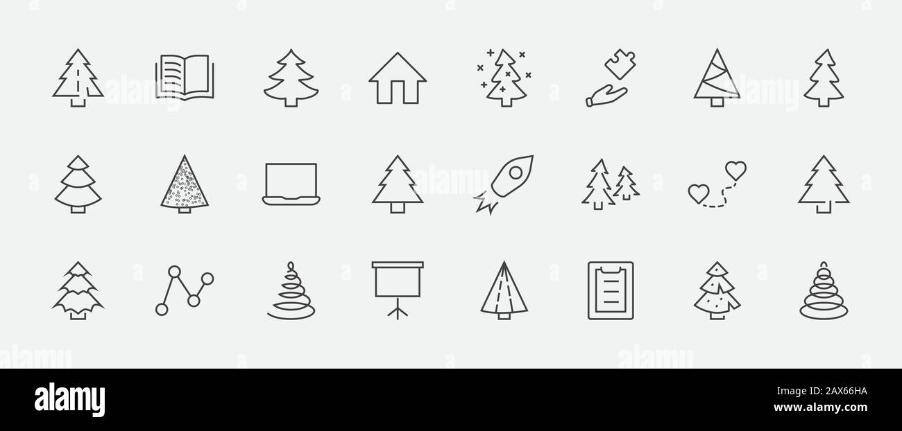 pixel di natale - 5 Set di icone di linea sottile albero di Natale. Icone lineari stilizzate di neve artificiale, abete rosso, abeti attuali. Traccia Modificabile. 32x32 Pixel Immagine e Vettoriale - Alamy