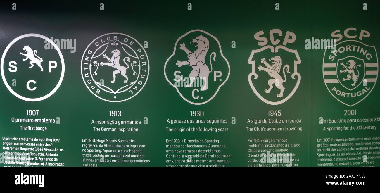 Trasformazione dell'emblema sportivo FC nel museo dell'arena Jose Alvalade Foto Stock