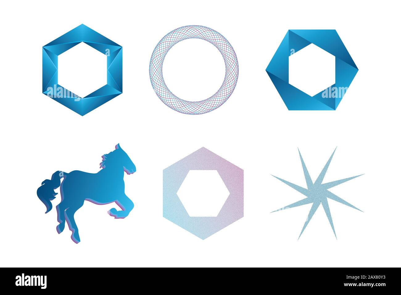 Nuove creazioni di grafica vettoriale con logo in blu a rosa realizzate con 3D o griglie - utili per i progettisti Foto Stock