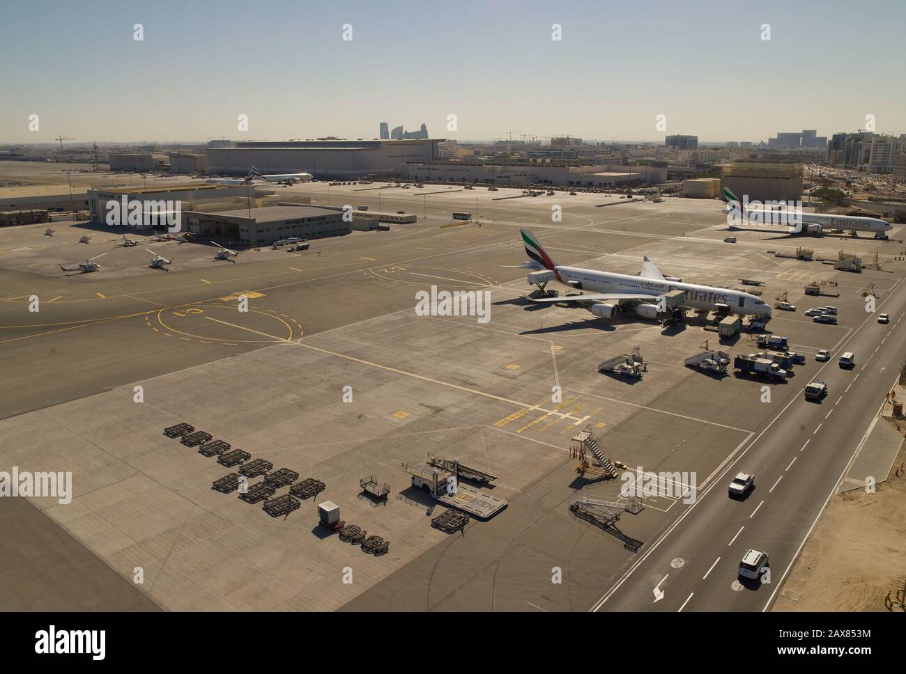 Veduta aerea dell'Aeroporto Internazionale di Dubai. Dubai, Emirati Arabi Uniti Foto Stock