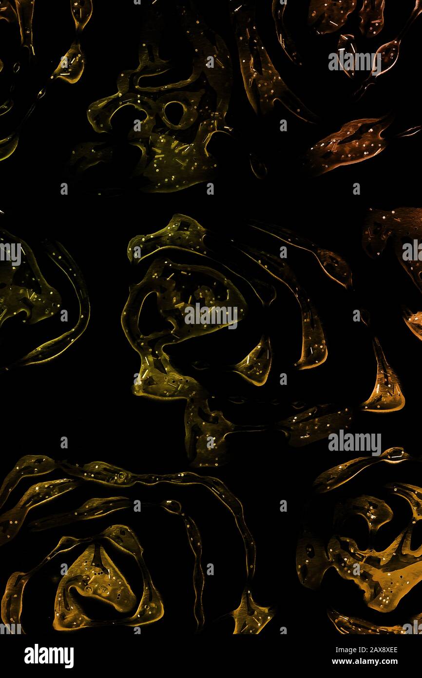 Rose disegno di gel d'oro chiaro su sfondo nero, motivo Foto Stock